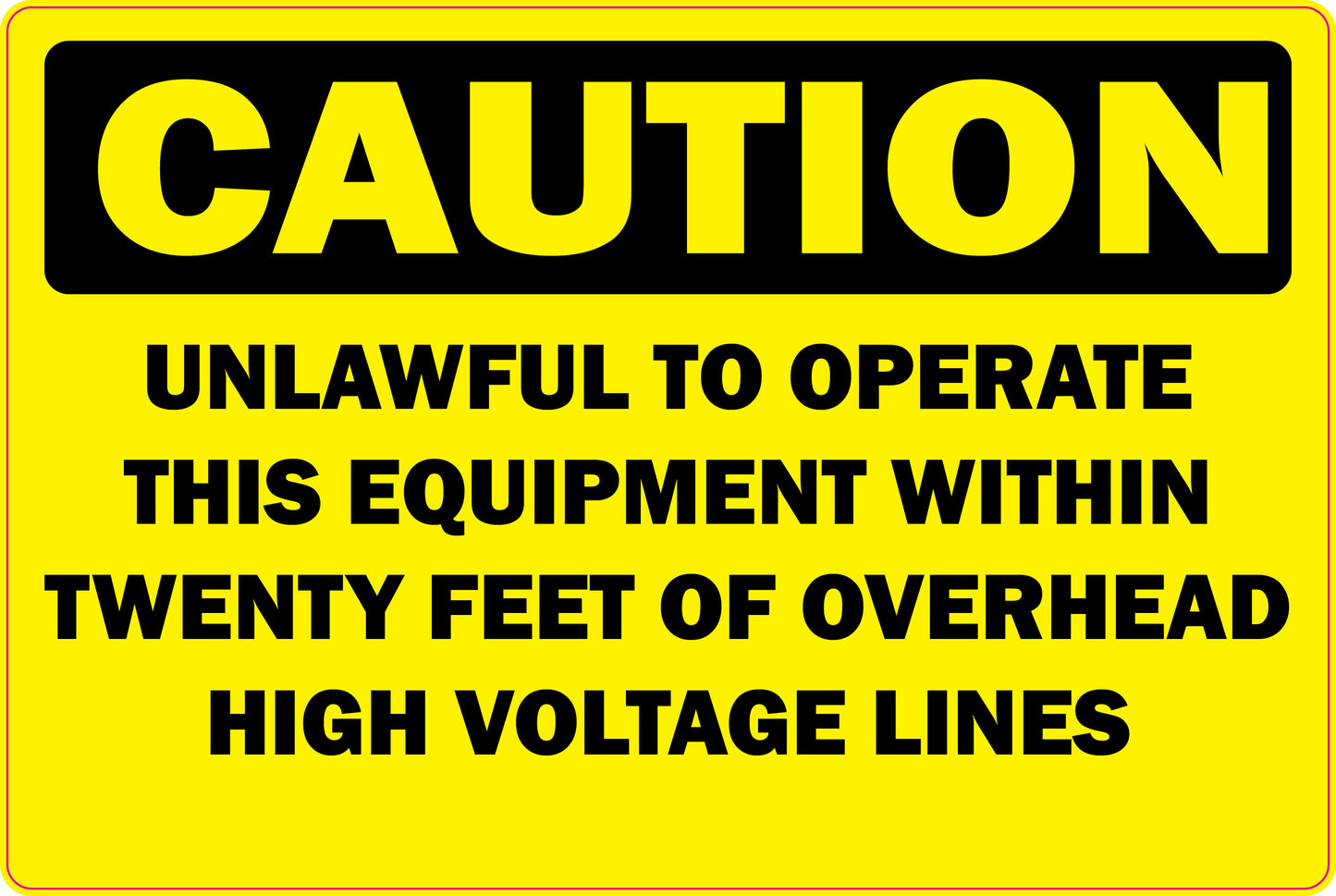 Caution Sticker (Stay Back 20 Feet) -High Voltage Lines- 2 pack